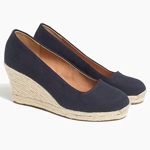 J. Crew Factory Navy Blue Canvas Espadrille Wedges